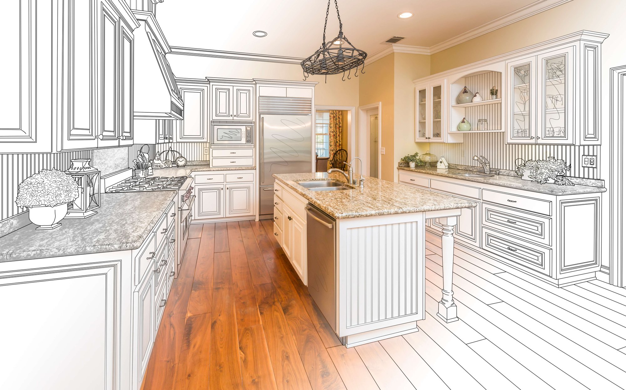 Kitchen Design Rendering with Island